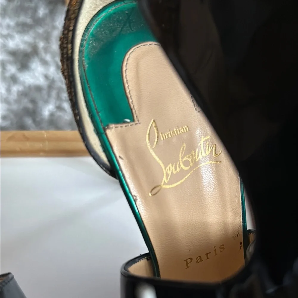 Christian Louboutin Black and Gold Stiletto Heels - Picture 3 of 5